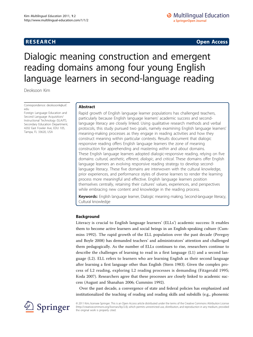 Pdf Dialogic Meaning Construction And Emergent Reading Domains