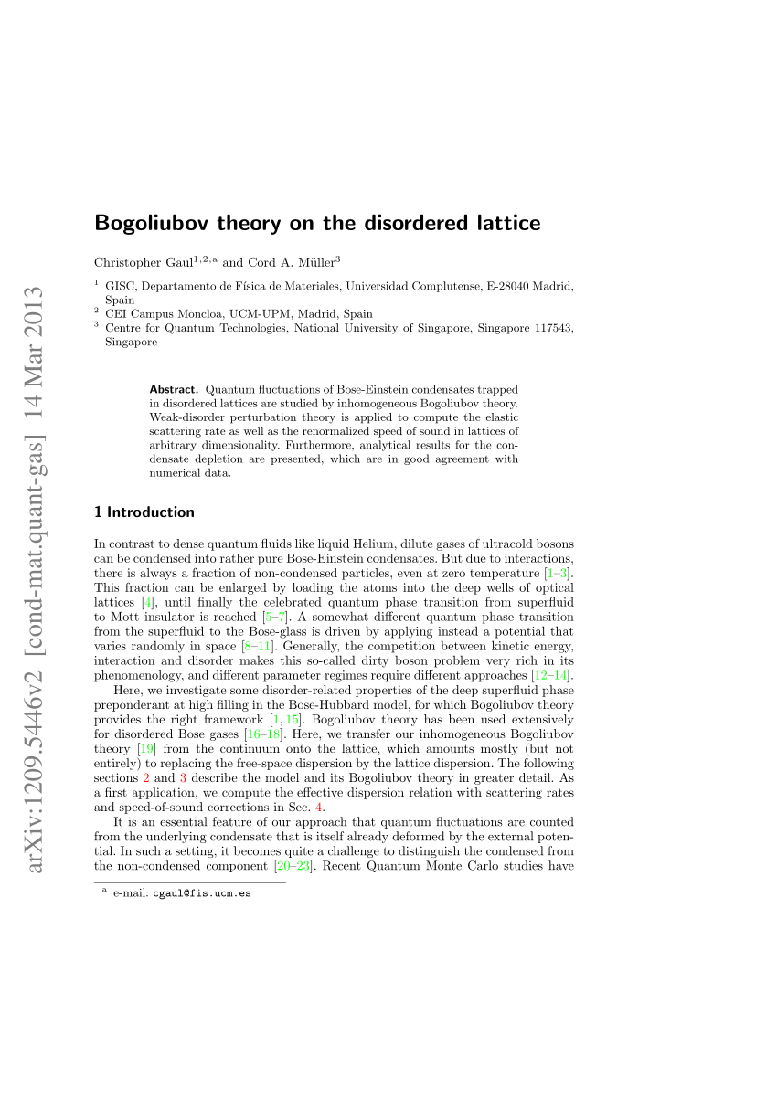 Pdf Bogoliubov Theory On The Disordered Lattice