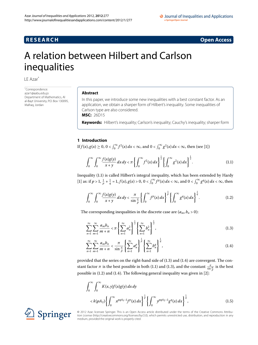 Pdf A Relation Between Hilbert And Carlson Inequalities