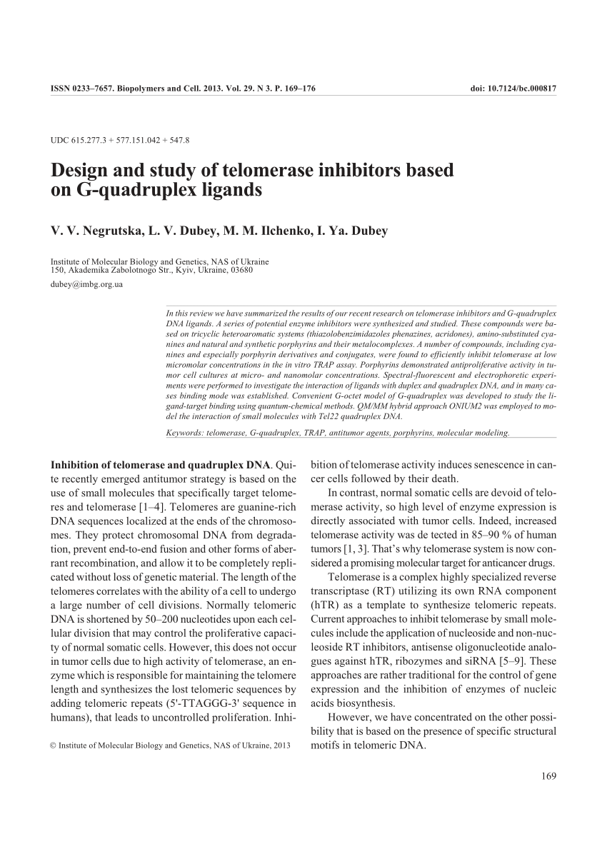 Pdf Design And Study Of Telomerase Inhibitors Based On G Quadruplex Ligands