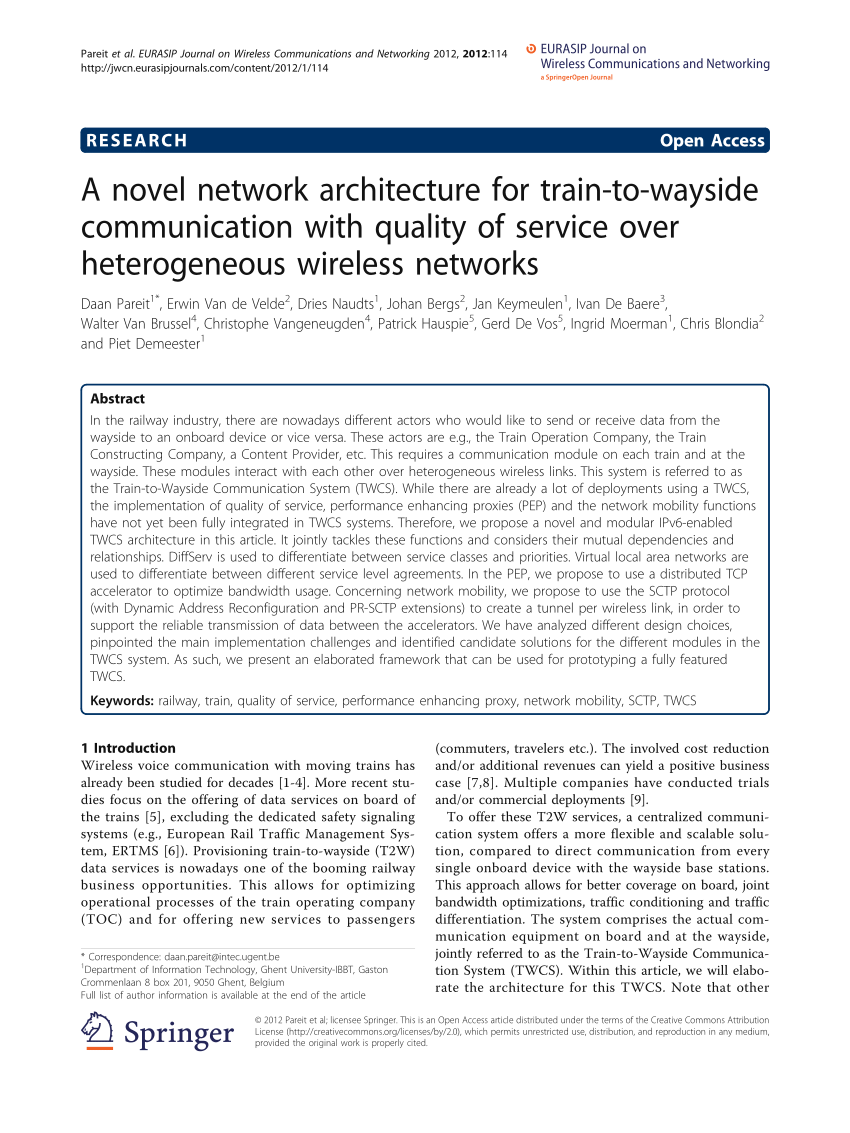 PDF) A novel network architecture for train-to-wayside ...