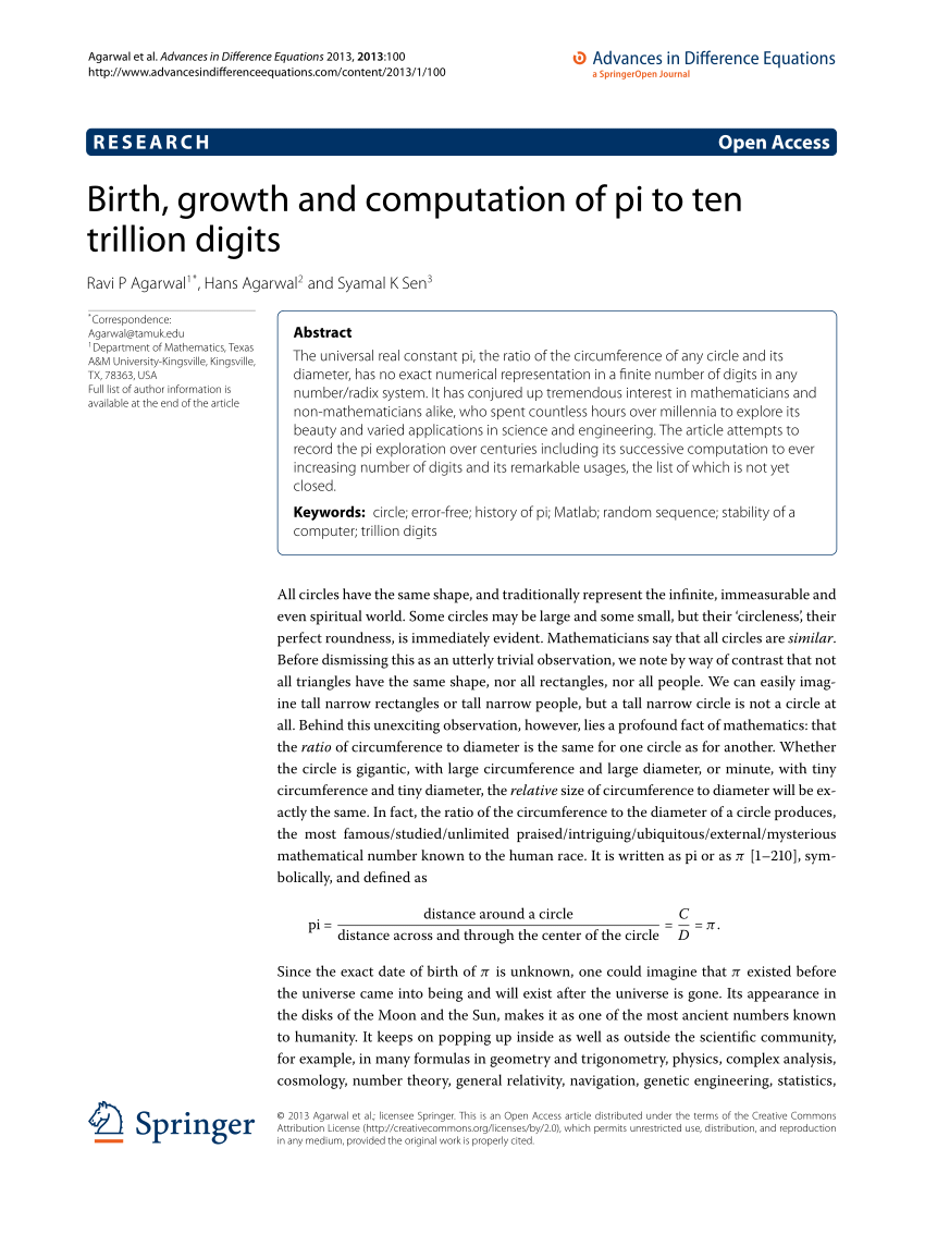 PDF) Birth, growth and computation of pi to ten trillion digits