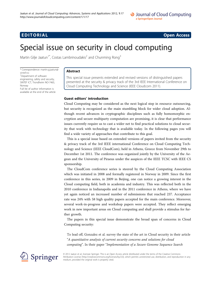 (PDF) Special issue on security in cloud computing