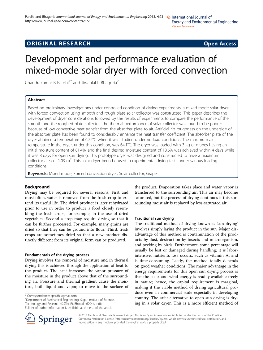 Pdf Development And Performance Evaluation Of Mixed Mode Solar Dryer With Forced Convection 4906