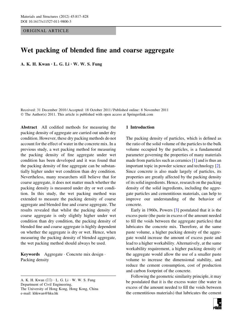 Packing Density Results of C1 and C2 Size Class Aggregate Blending