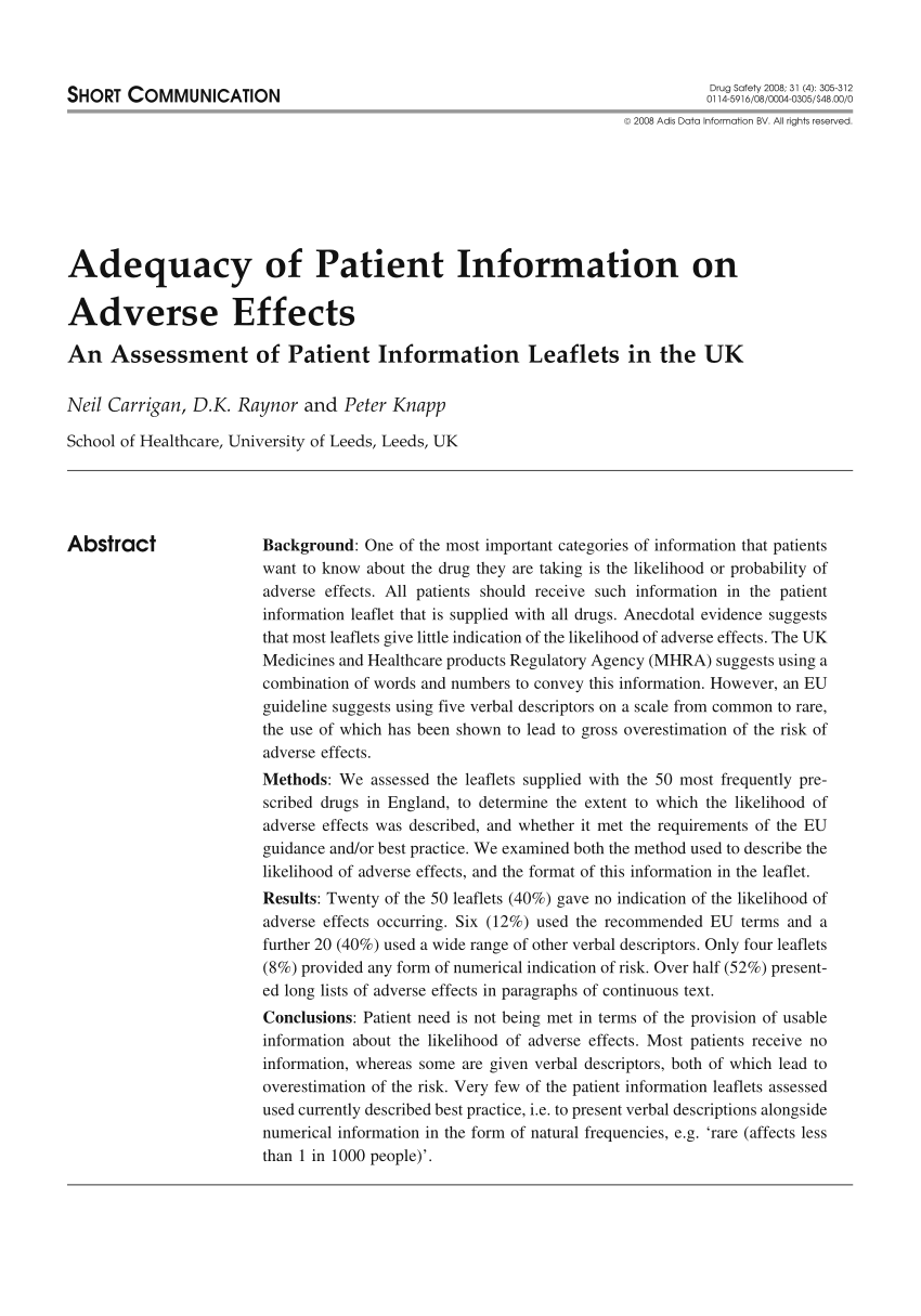 Pdf Adequacy Of Patient Information On Adverse Effects