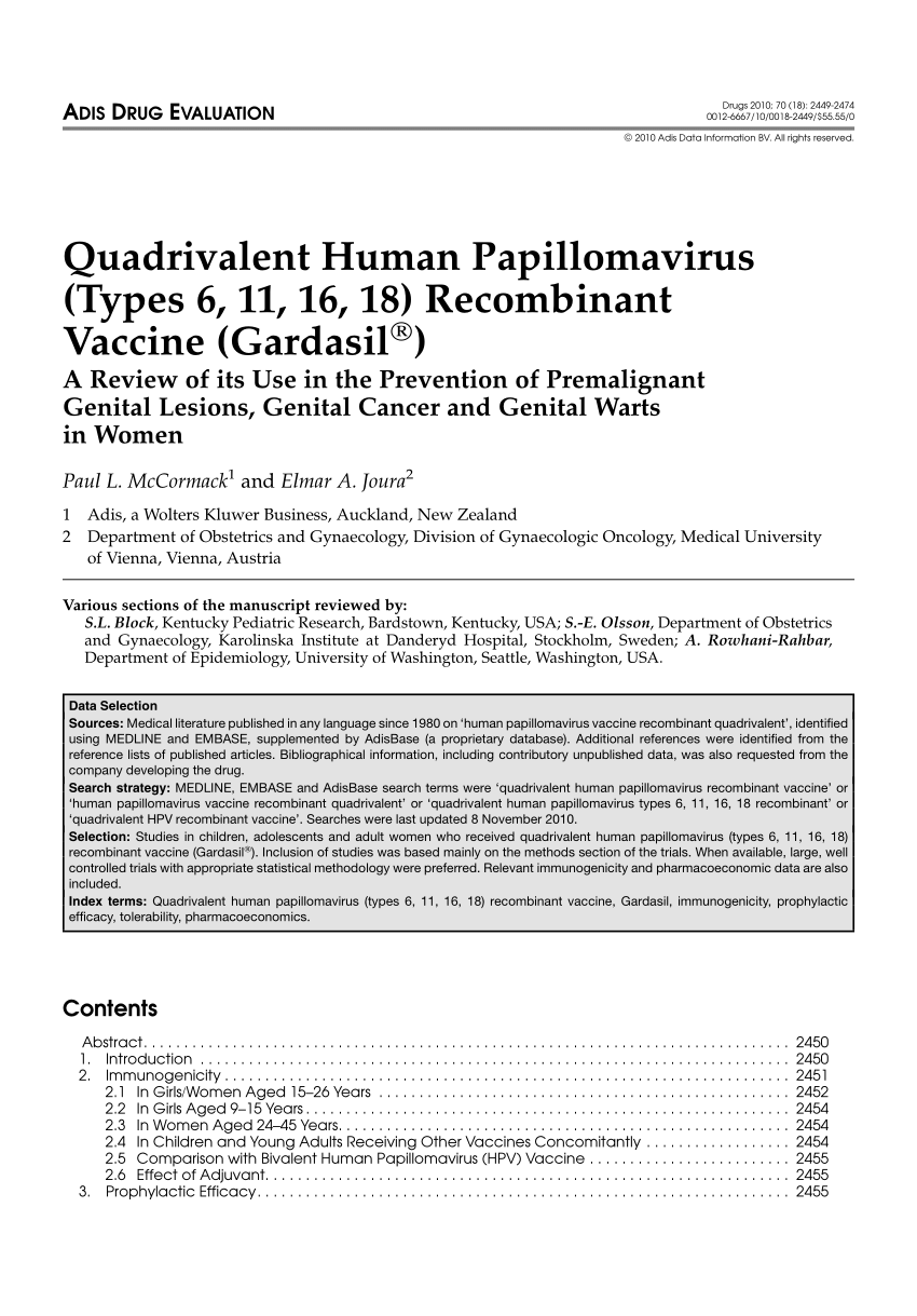 Quadrivalent human papillomavirus definition - Associated Data