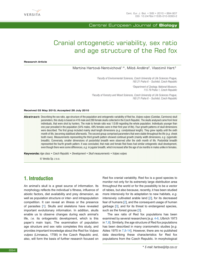 PDF) Cranial ontogenetic variability, sex ratio and age structure of the  Red fox