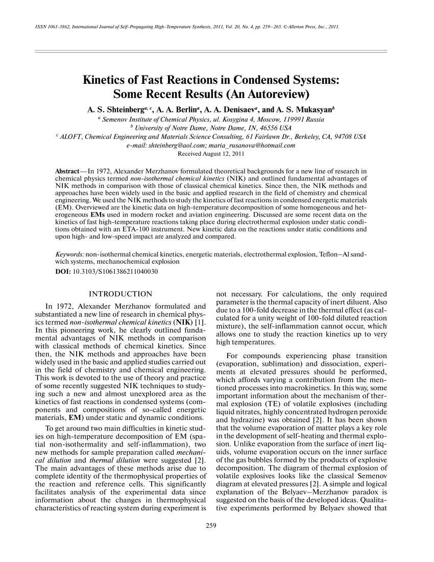 PDF) Kinetics of fast reactions in condensed systems: Some recent 