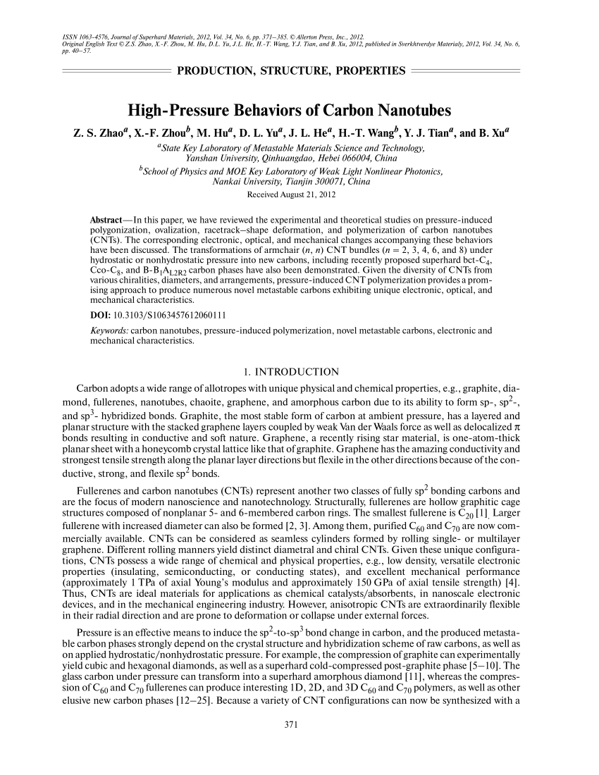 Pdf High Pressure Behaviors Of Carbon Nanotubes