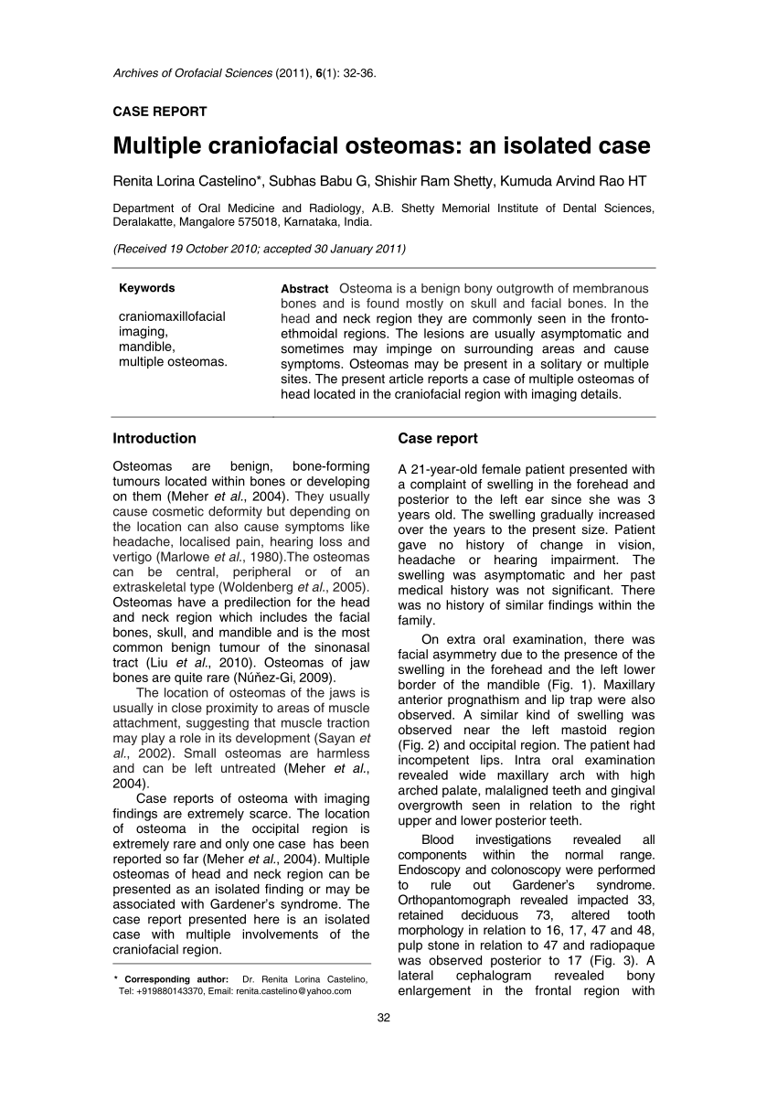 PDF) Multiple craniofacial osteomas: An isolated case