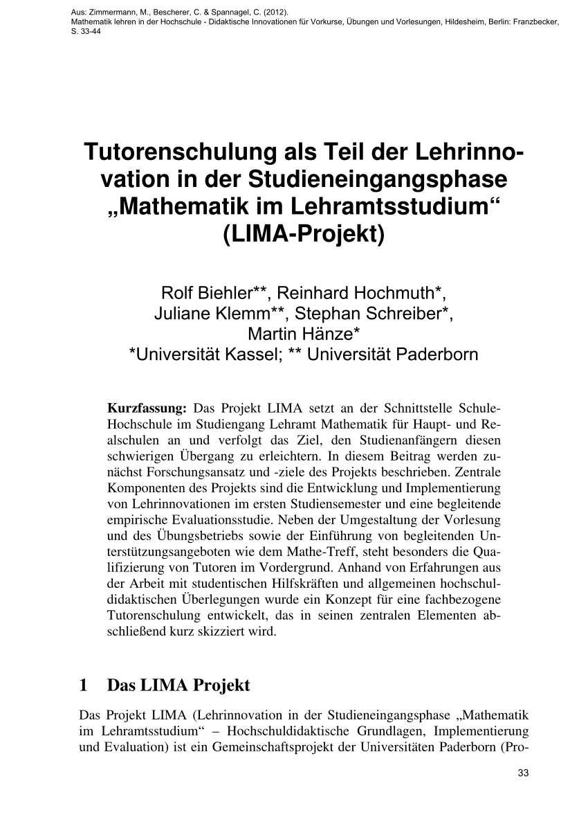 Pdf Tutorenschulung Als Teil Der Lehrinnovation In Der - 