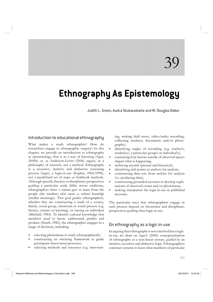 Pdf Ethnography As Epistemology An Introduction To Educational Ethnography