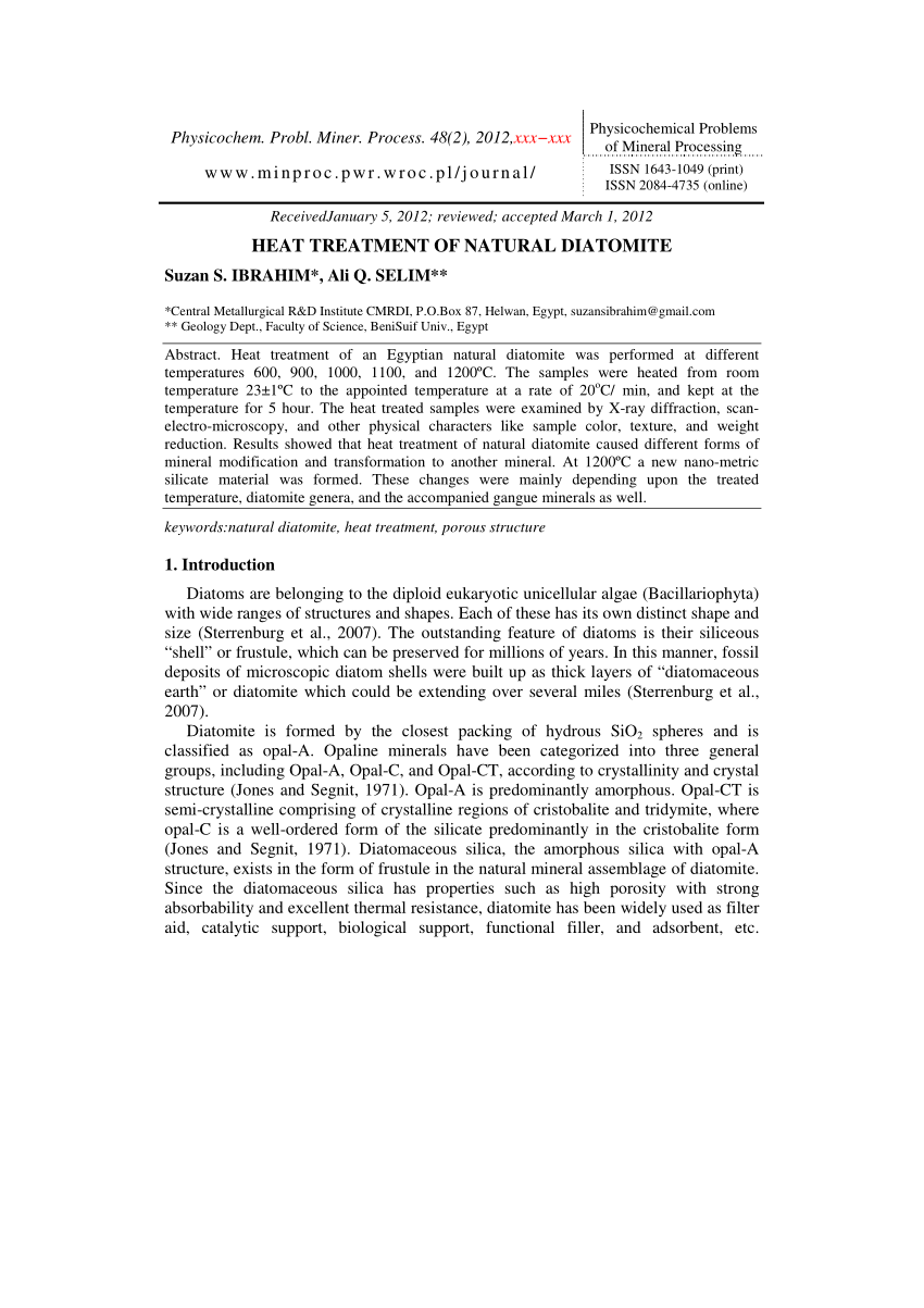 PDF) Heat Treatment of Natural Diatomite