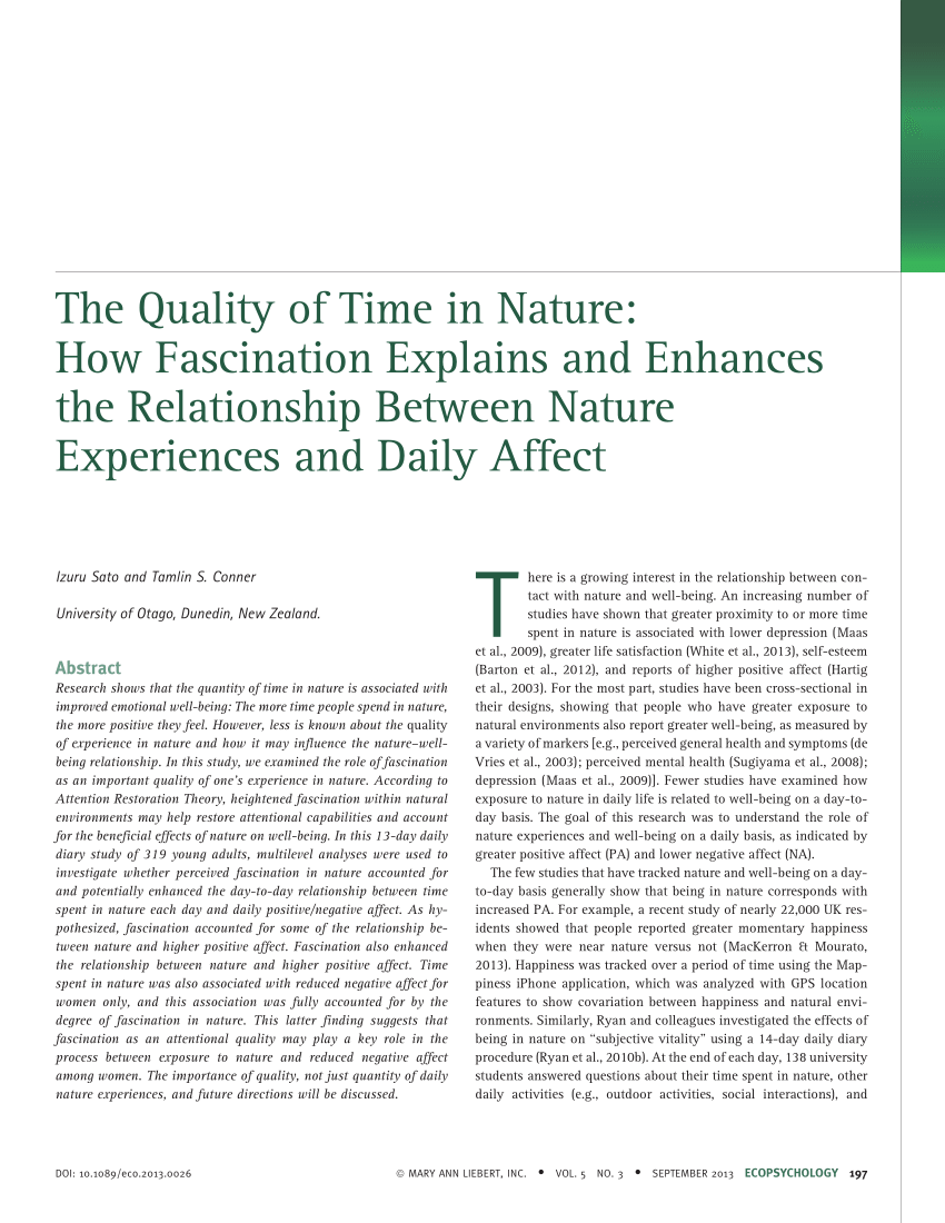 PDF) The Quality of Time in Nature: How Fascination Explains and ...