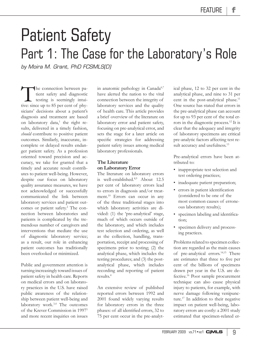 (PDF) Patient safety, part 1: The case for the laboratory's role