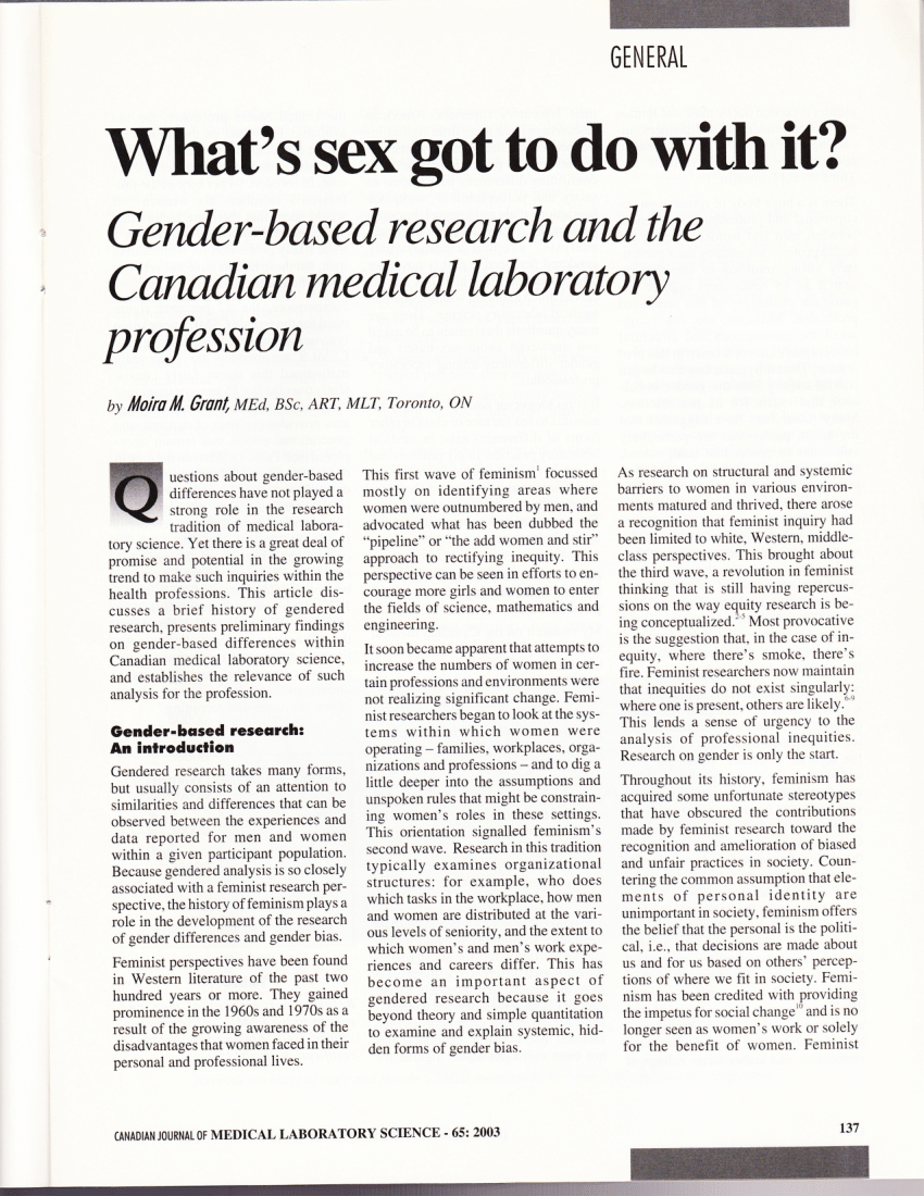 Pdf Whats Sex Got To Do With It Gender Based Research And The Canadian Medical Laboratory 