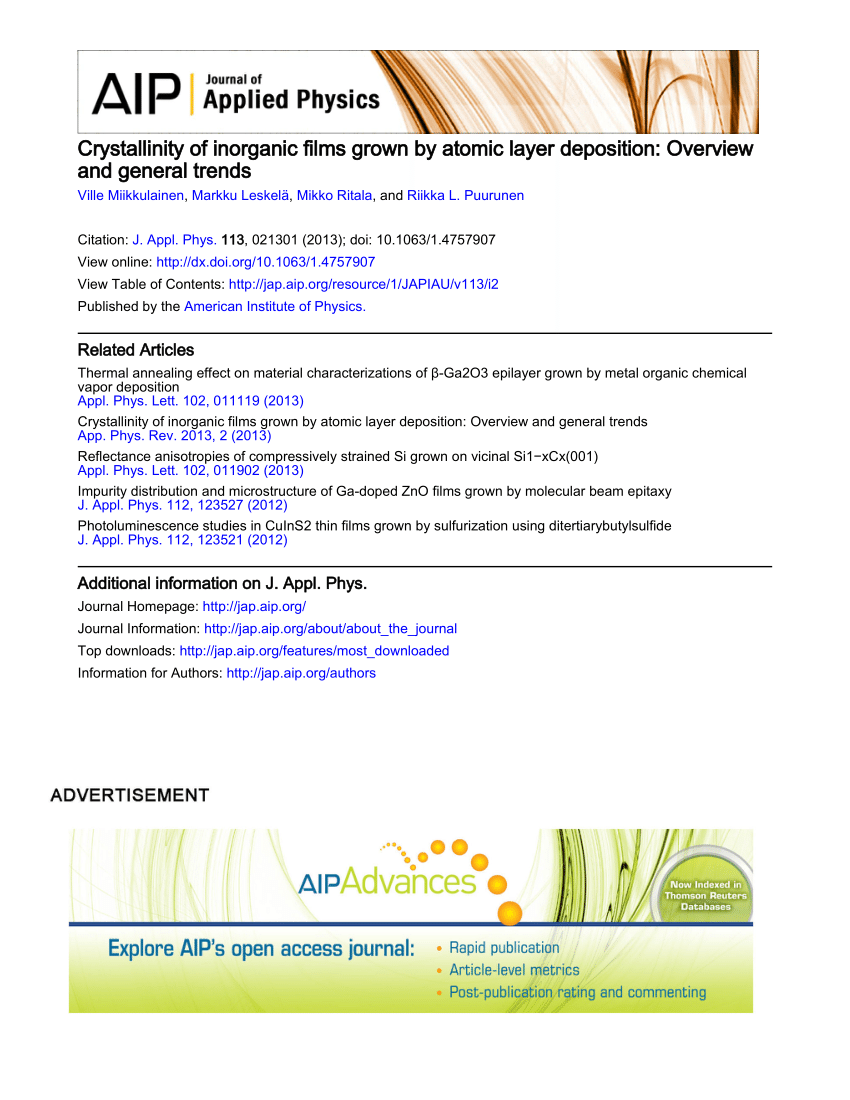 Pdf Cheminform Abstract Crystallinity Of Inorganic Films Grown By Atomic Layer Deposition Overview And General Trends