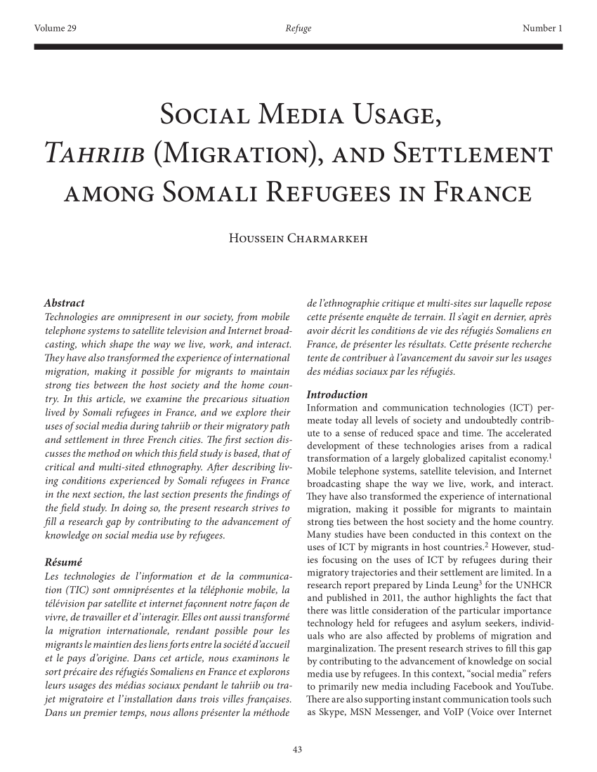 Pdf Social Media Usage Tahriib Migration And Settlement