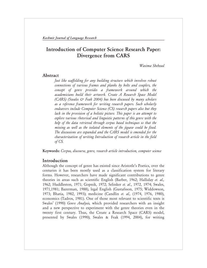 PDF) Introduction of Computer Science Paper: Divergence from CARS
