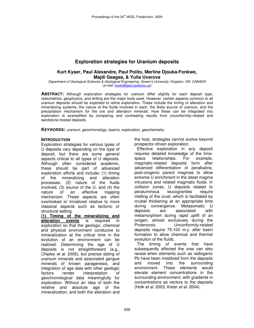 (PDF) Exploration Strategies for Uranium deposits