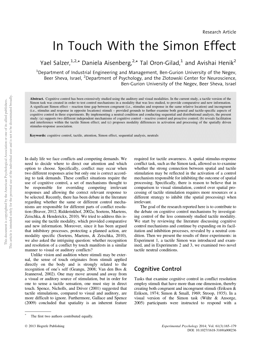 Pdf In Touch With The Simon Effect