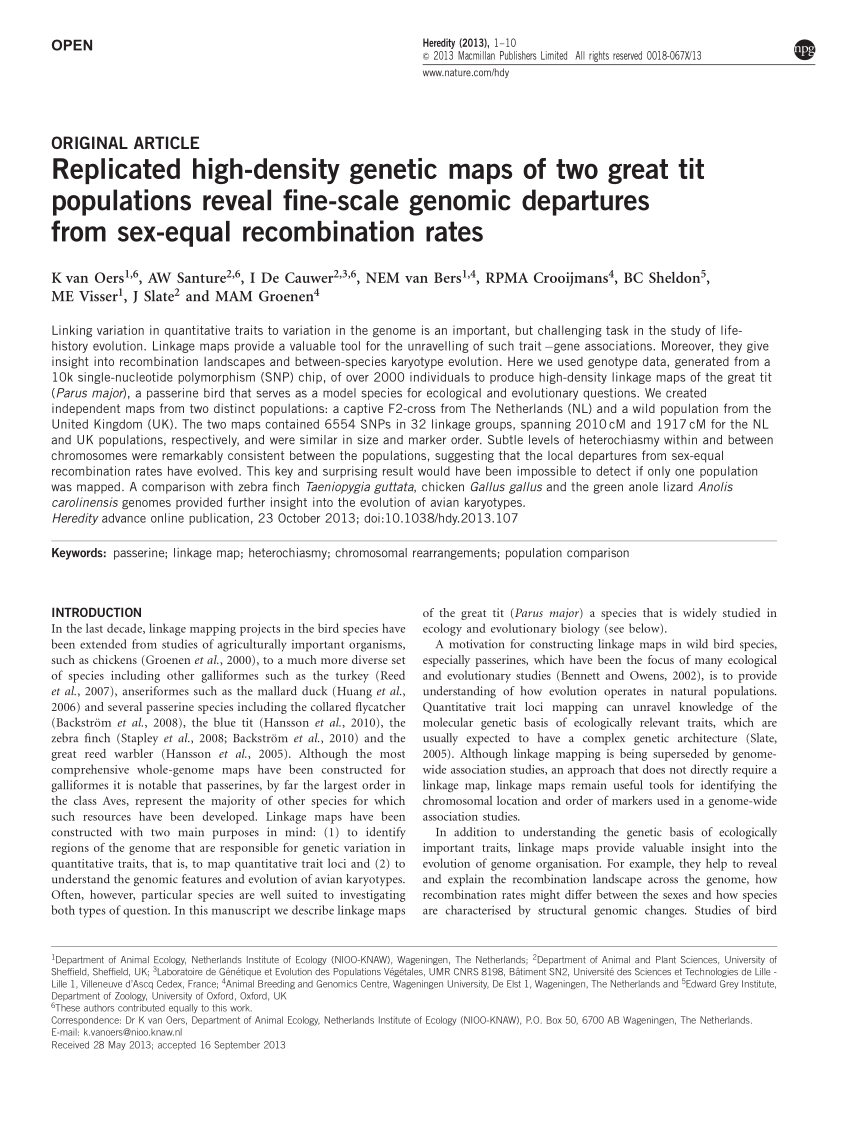 Pdf Replicated High Density Genetic Maps Of Two Great Tit Populations Reveal Fine Scale 9761
