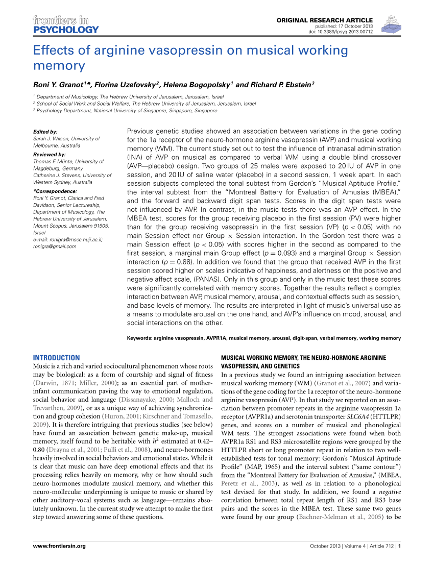 PDF Effects of arginine vasopressin on musical working memory 