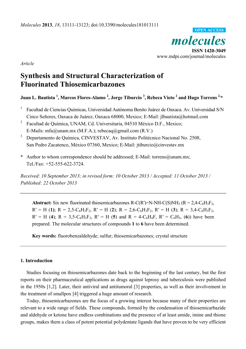 Pdf Synthesis And Structural Characterization Of Fluorinated Thiosemicarbazones