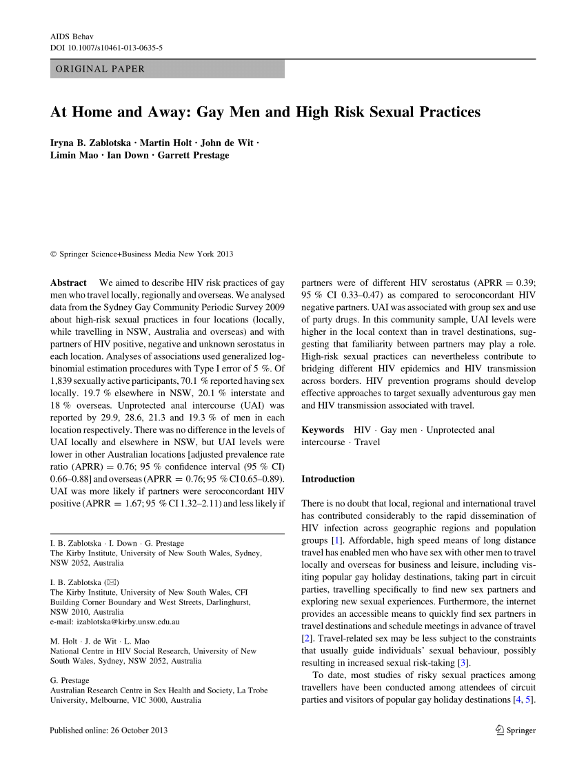 PDF) At Home and Away: Gay Men and High Risk Sexual Practices