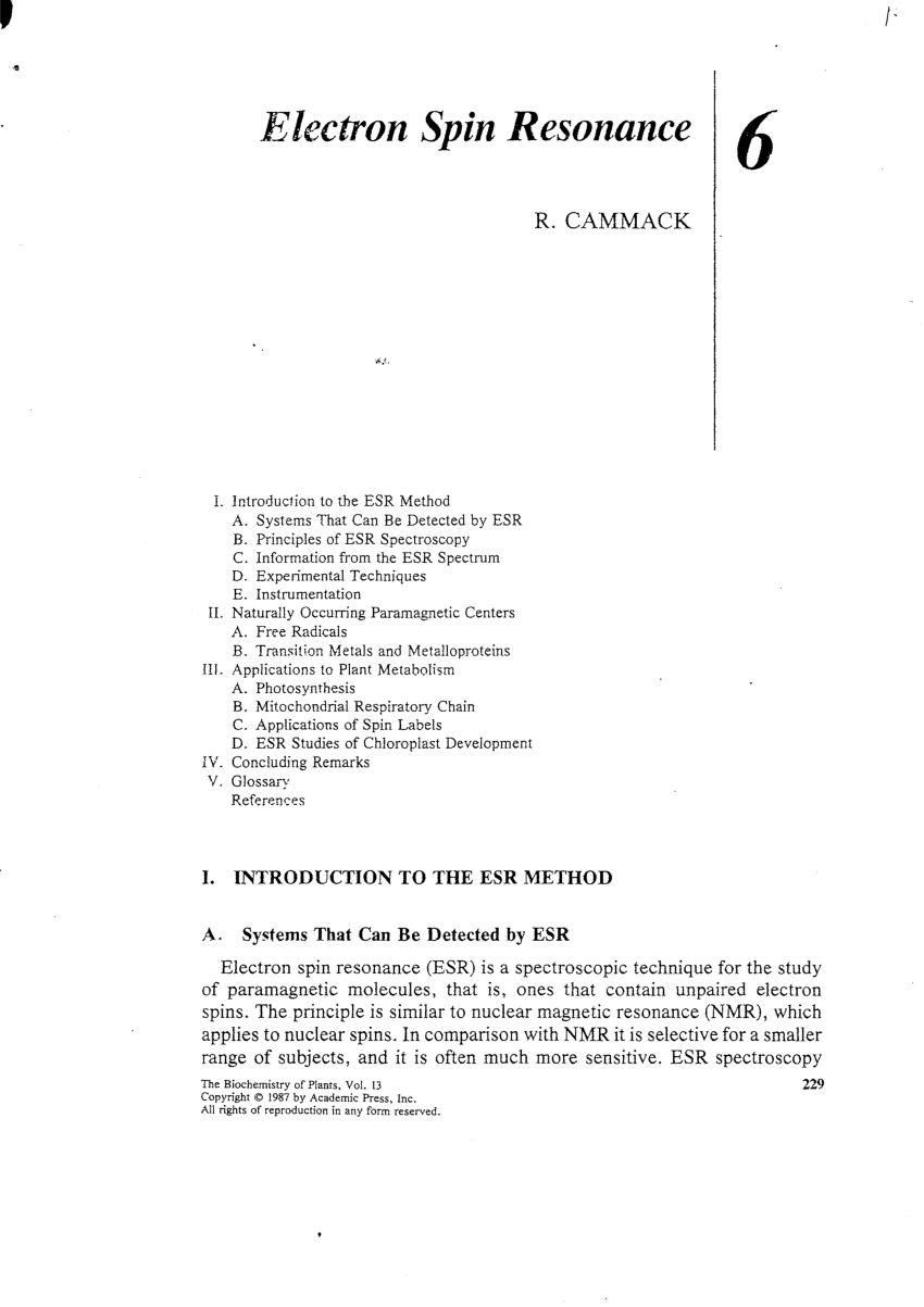 Electron Spin Resonance (ESR)- Principle, Instrumentation, Applications