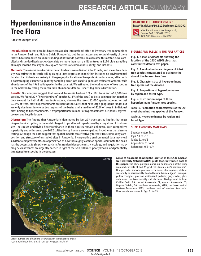 Pdf Hyperdominance In The Amazonian Tree Flora