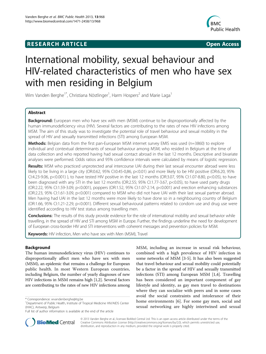 PDF) International mobility, sexual behaviour and HIV-related characteristics of men who have sex with men residing in Belgium photo
