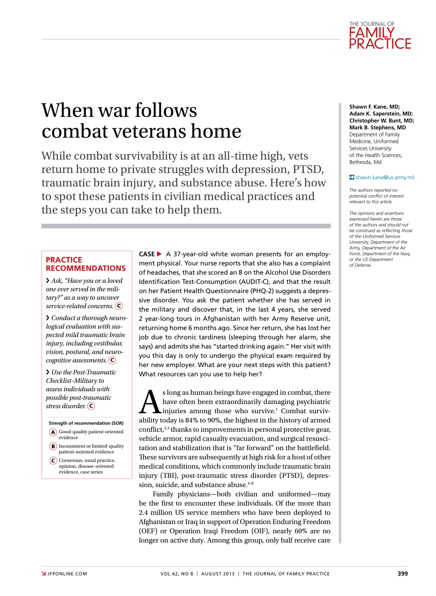 PDF) When war follows combat veterans home