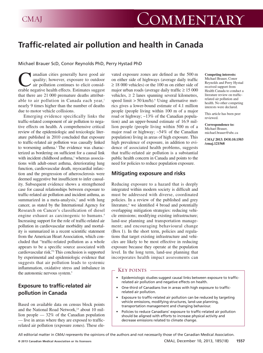 PDF) Traffic-related air pollution and health in Canada