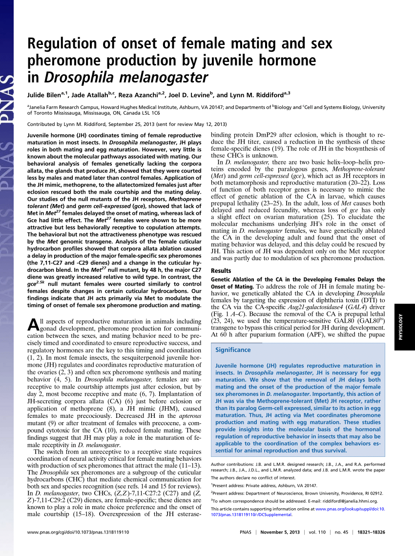 Pdf Regulation Of Onset Of Female Mating And Sex Pheromone Production By Juvenile Hormone In 6375