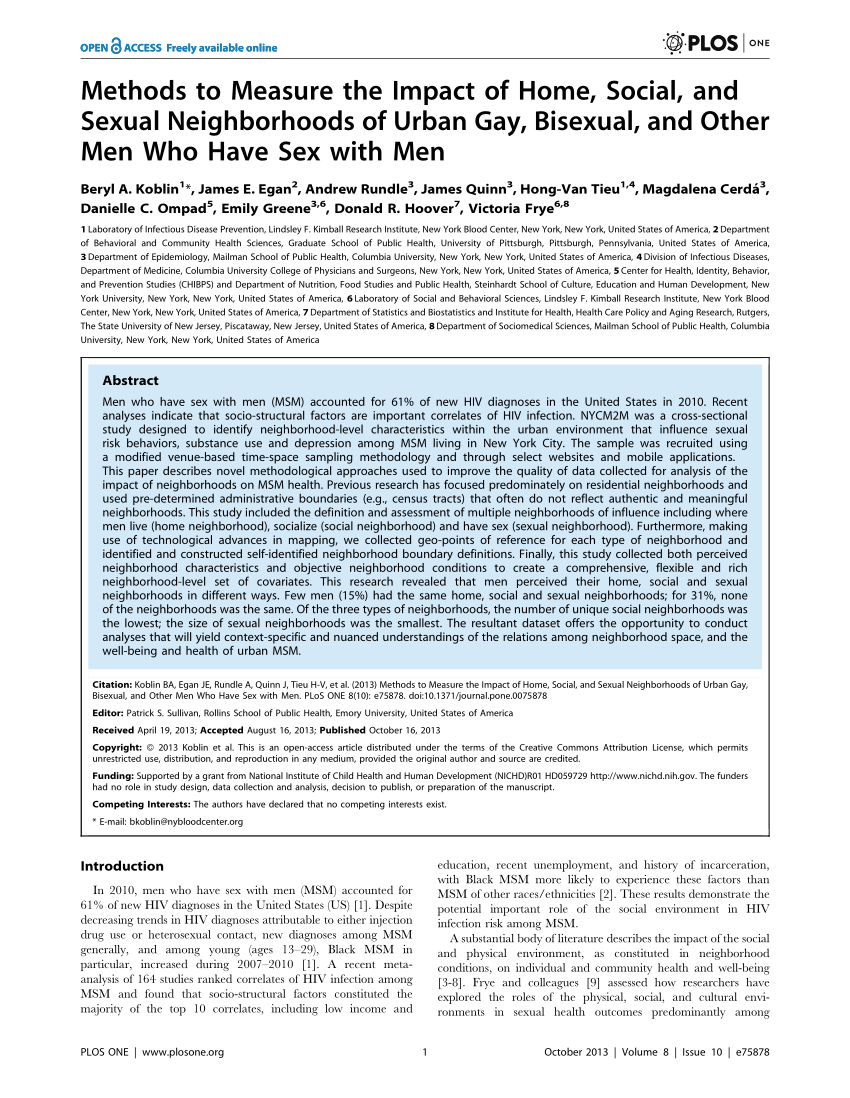 PDF) Methods to Measure the Impact of Home, Social, and Sexual  Neighborhoods of Urban Gay, Bisexual, and Other Men Who Have Sex with Men