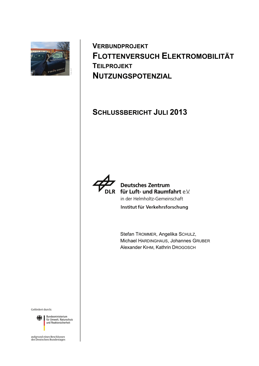 PDF Verbundprojekt Flottenversuch Elektromobilität – Teilprojekt Nutzungspotenzial Schlussbericht