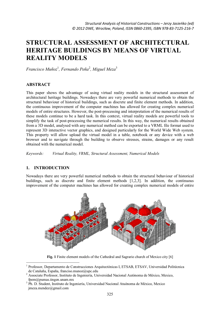 Pdf Structural Assessment Of Architectural Heritage Buildings By Means Of Virtual Reality Models