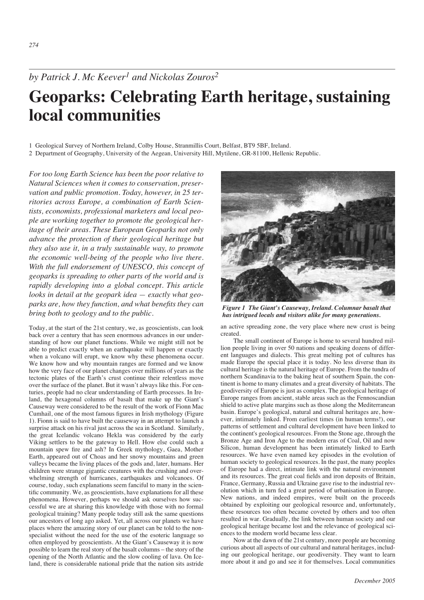 (PDF) Geoparks: Celebrating Earth heritage, sustaining local communities