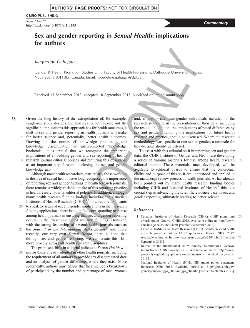 Pdf Sex And Gender Reporting In Sexual Health Implications For Authors 7359