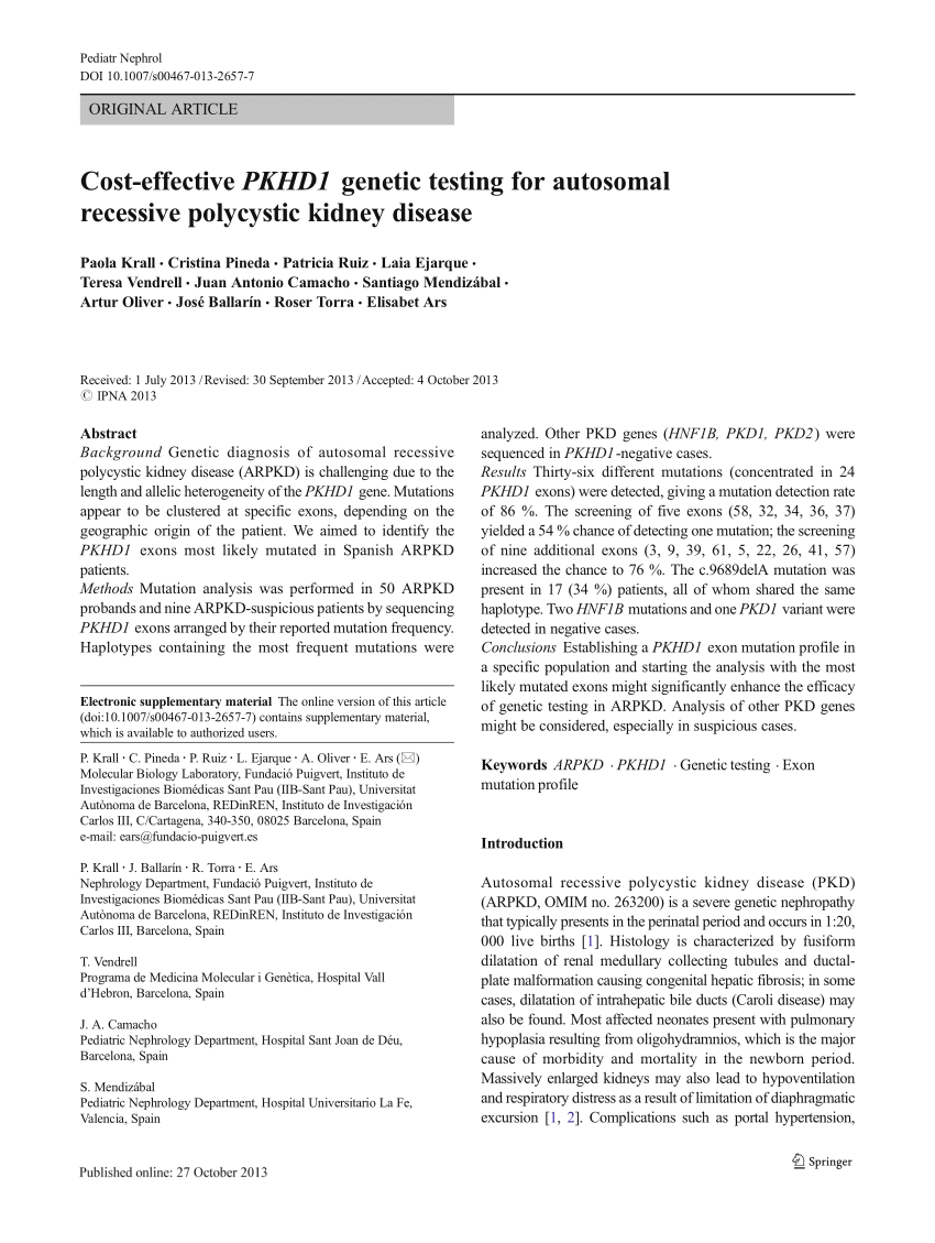 Pdf Cost Effective Pkhd1 Genetic Testing For Autosomal Recessive Polycystic Kidney Disease