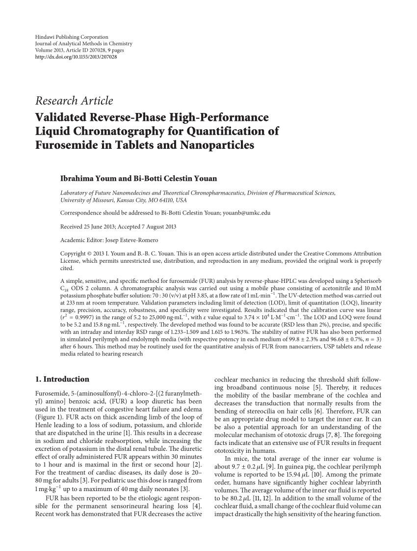 Pdf Validated Reverse Phase High Performance Liquid Chromatography For Quantification Of Furosemide In Tablets And Nanoparticles