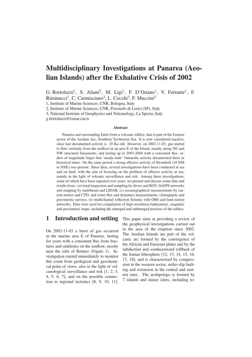 PDF) Multidisciplinary Investigations at Panarea (Aeolian Islands