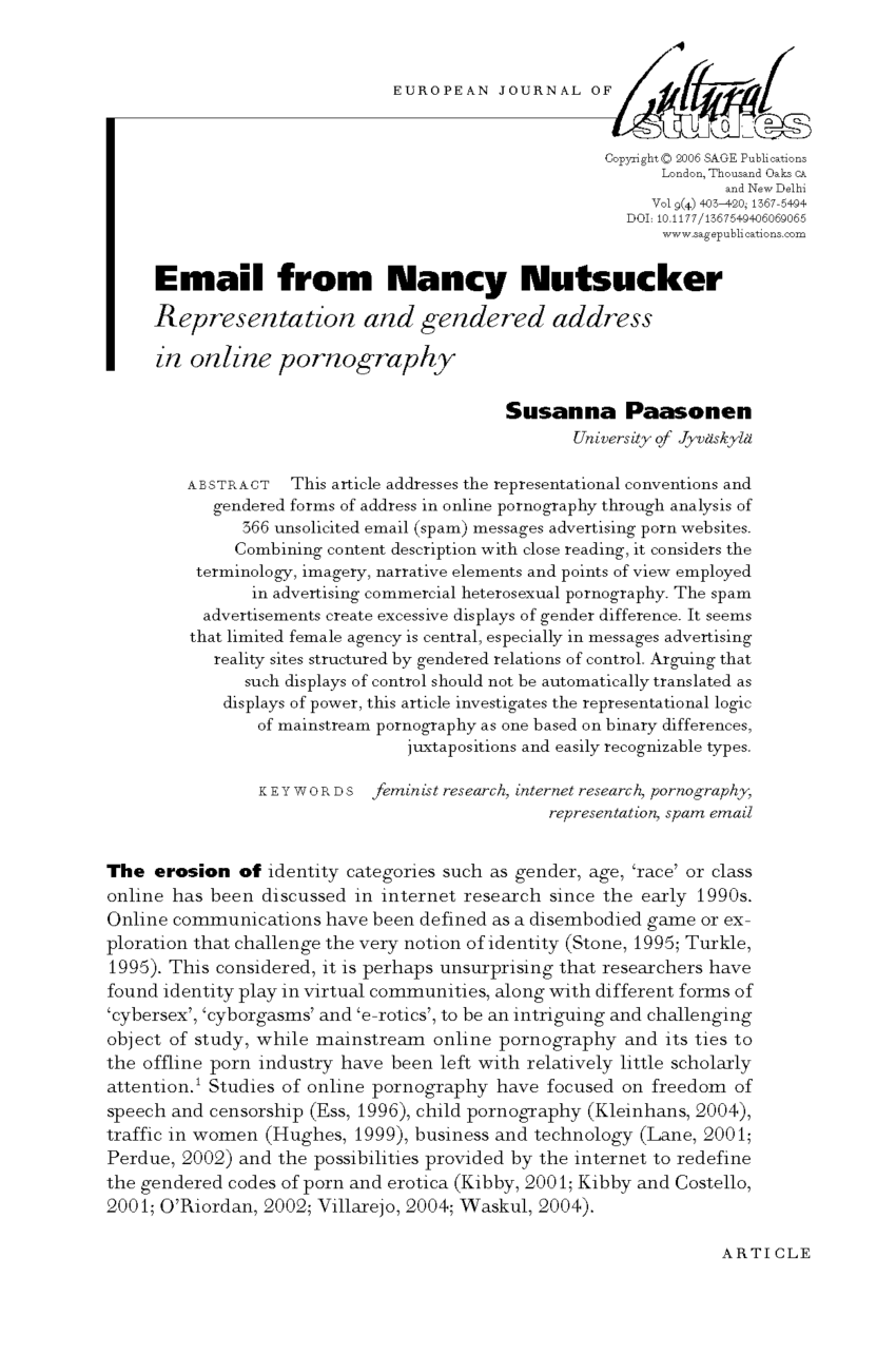 PDF) Email from Nancy Nutsucker Representation and gendered address in online pornography