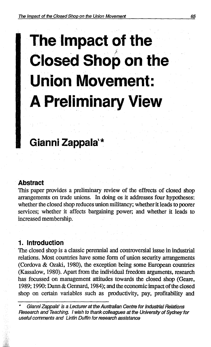 PDF) The Impact of the Closed Shop on the Union Movement: A