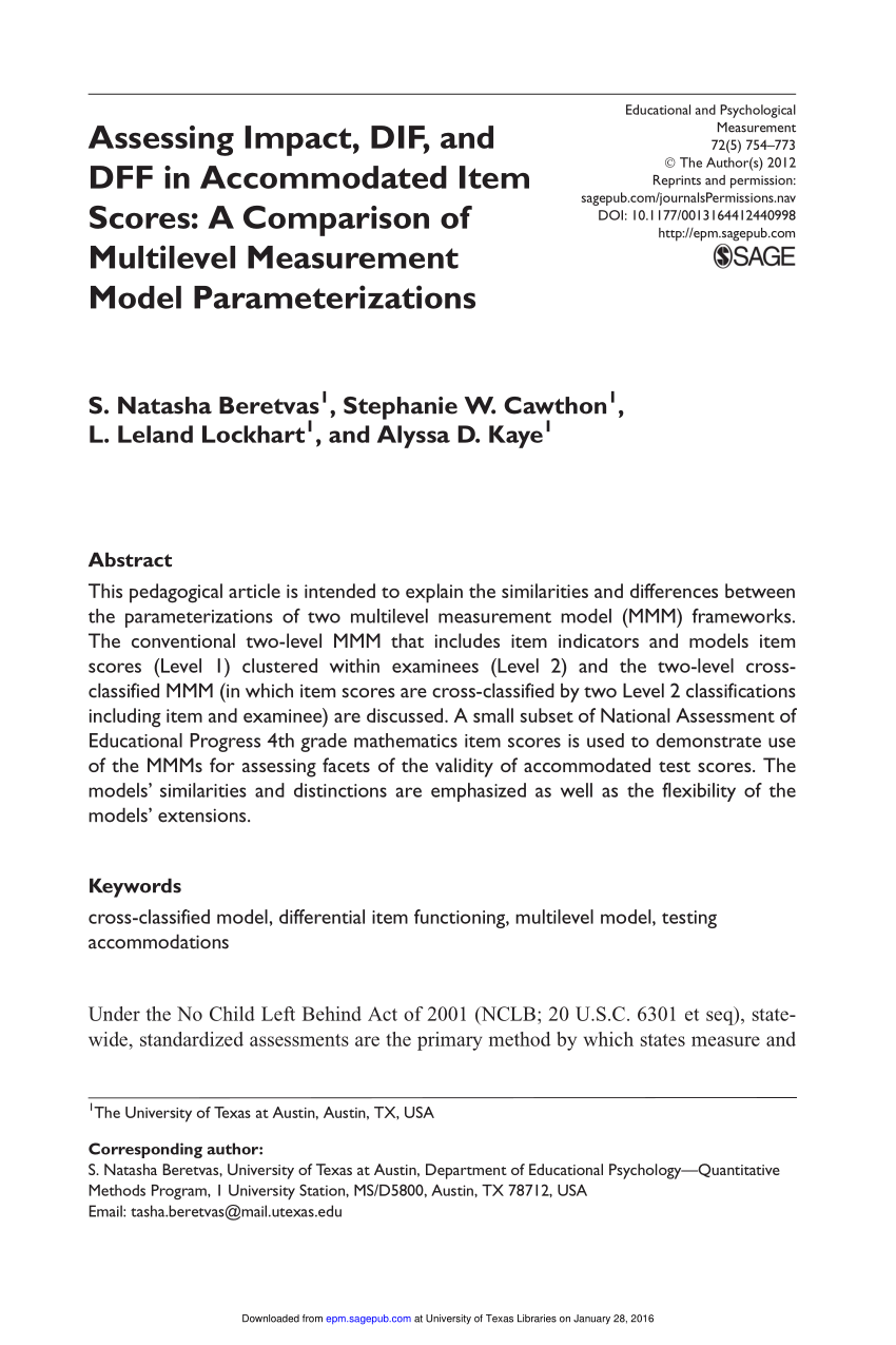 (PDF) Assessing Impact, DIF, and DFF in Item Scores A