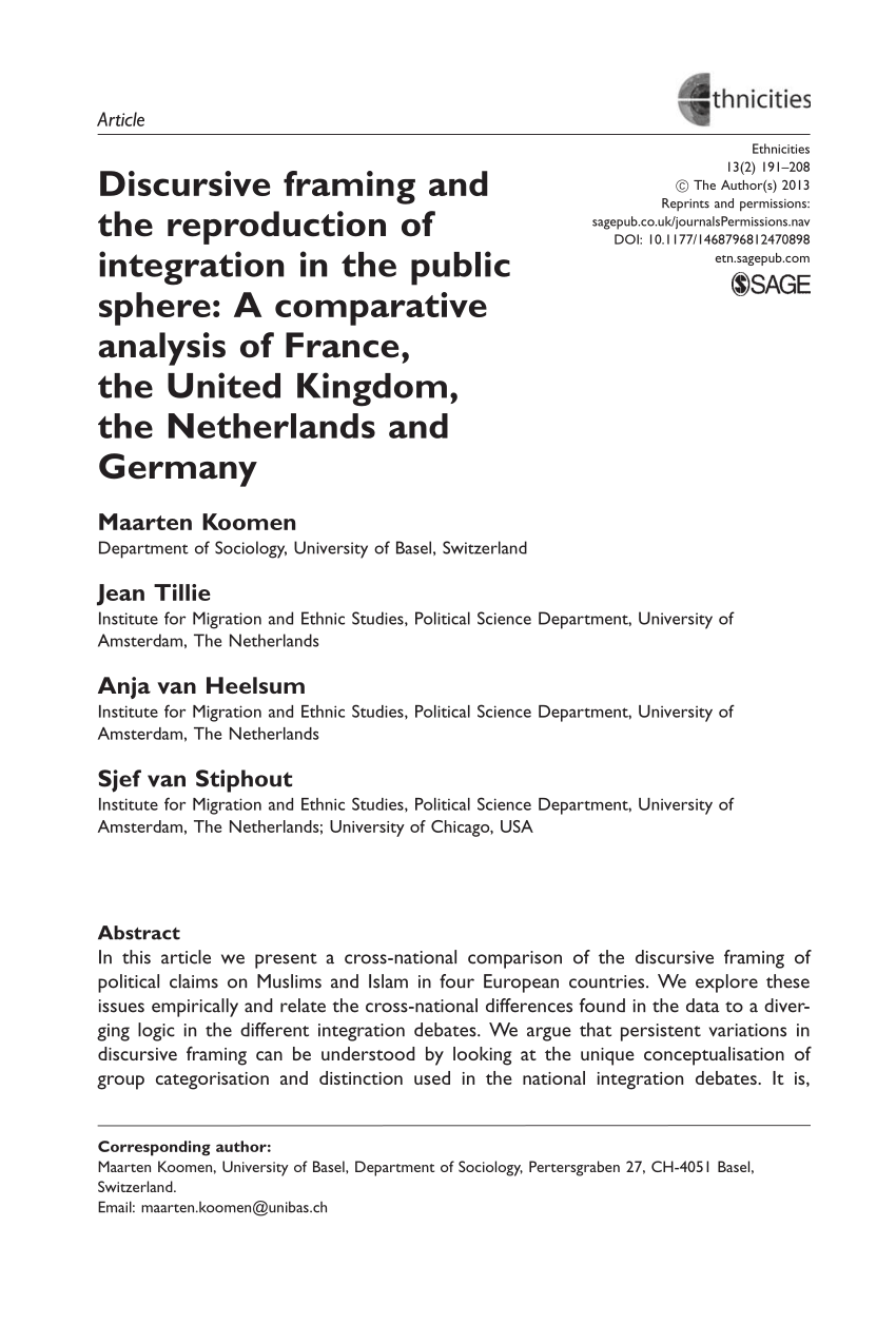 (PDF) Discursive framing and the reproduction of integration in the public sphere: A comparative 