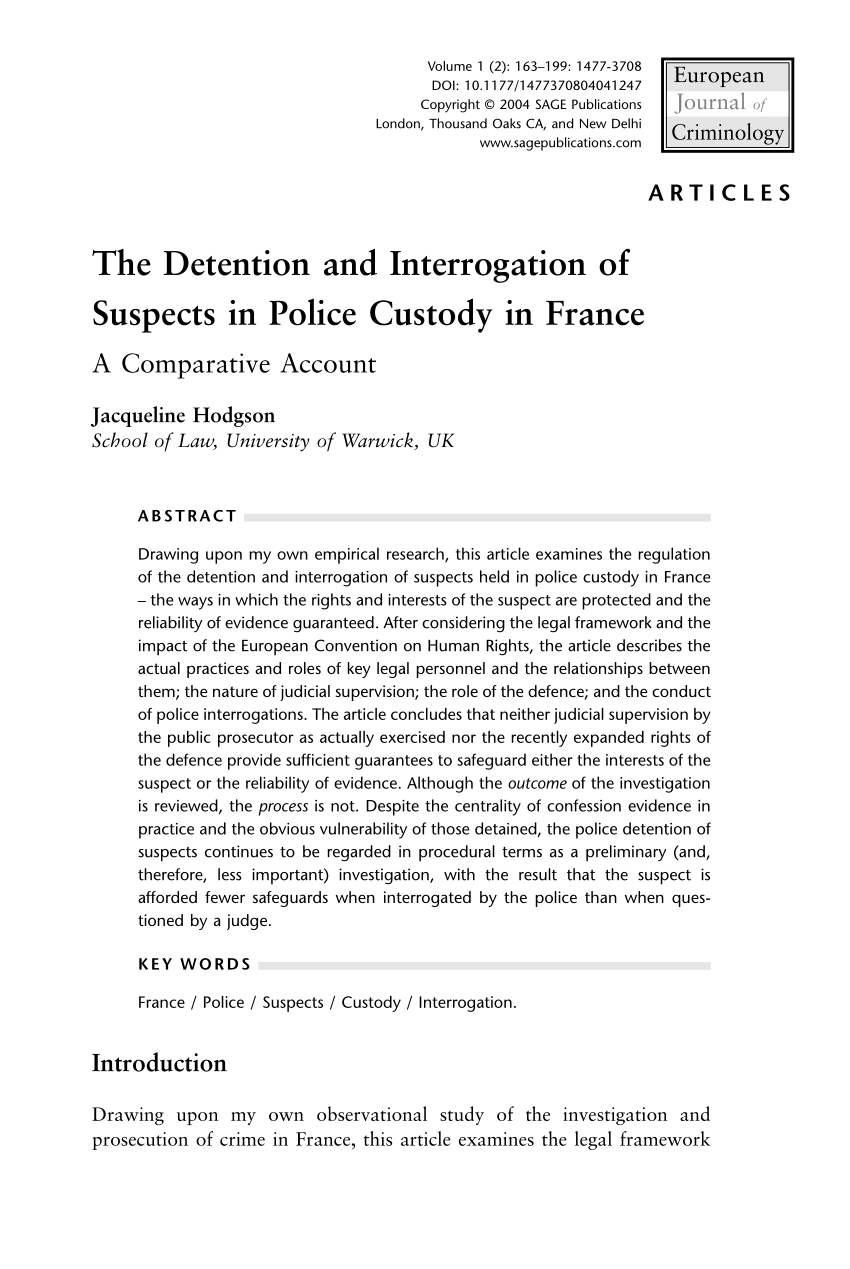Pdf The Detention And Interrogation Of Suspects In Police