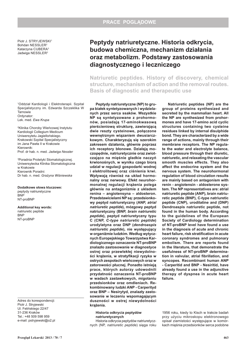 Pdf Natriuretic Peptides History Of Discovery Chemical Structure Mechanism Of Action And The Removal Routes Basis Of Diagnostic And Therapeutic Use